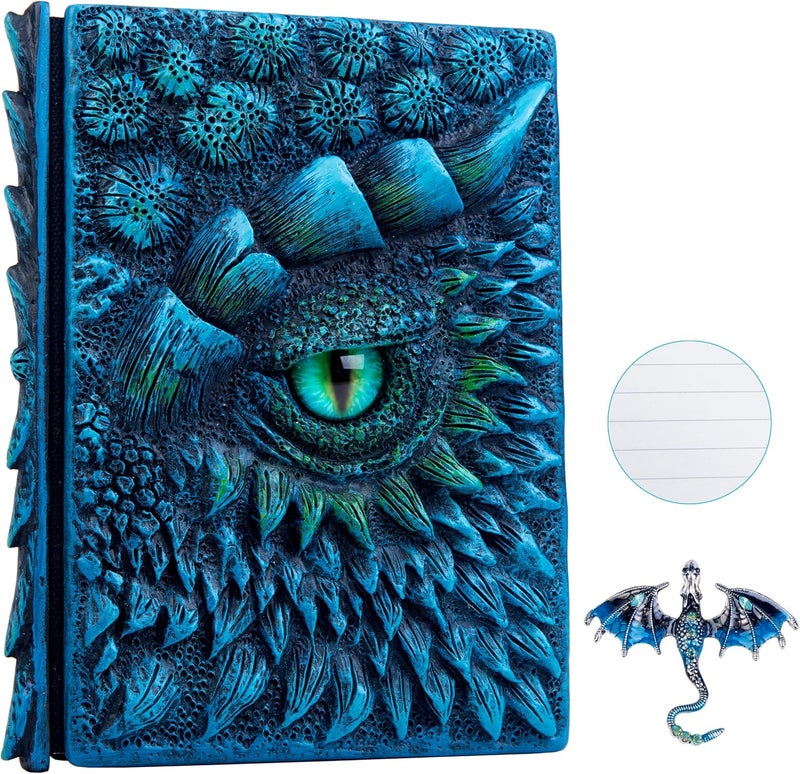 LZlightactor 3D Dragon Eye Embossed Journal,Resin Engraving Notebook,Dnd notebook for Dragon Lovers ，Blank Paper,Hardcover Travel Notepad for Writing,Sketchbook,Collection,Gift,Decoration A4 and A5 Size (A5-Blue-Lined-Brooch) - Image 1